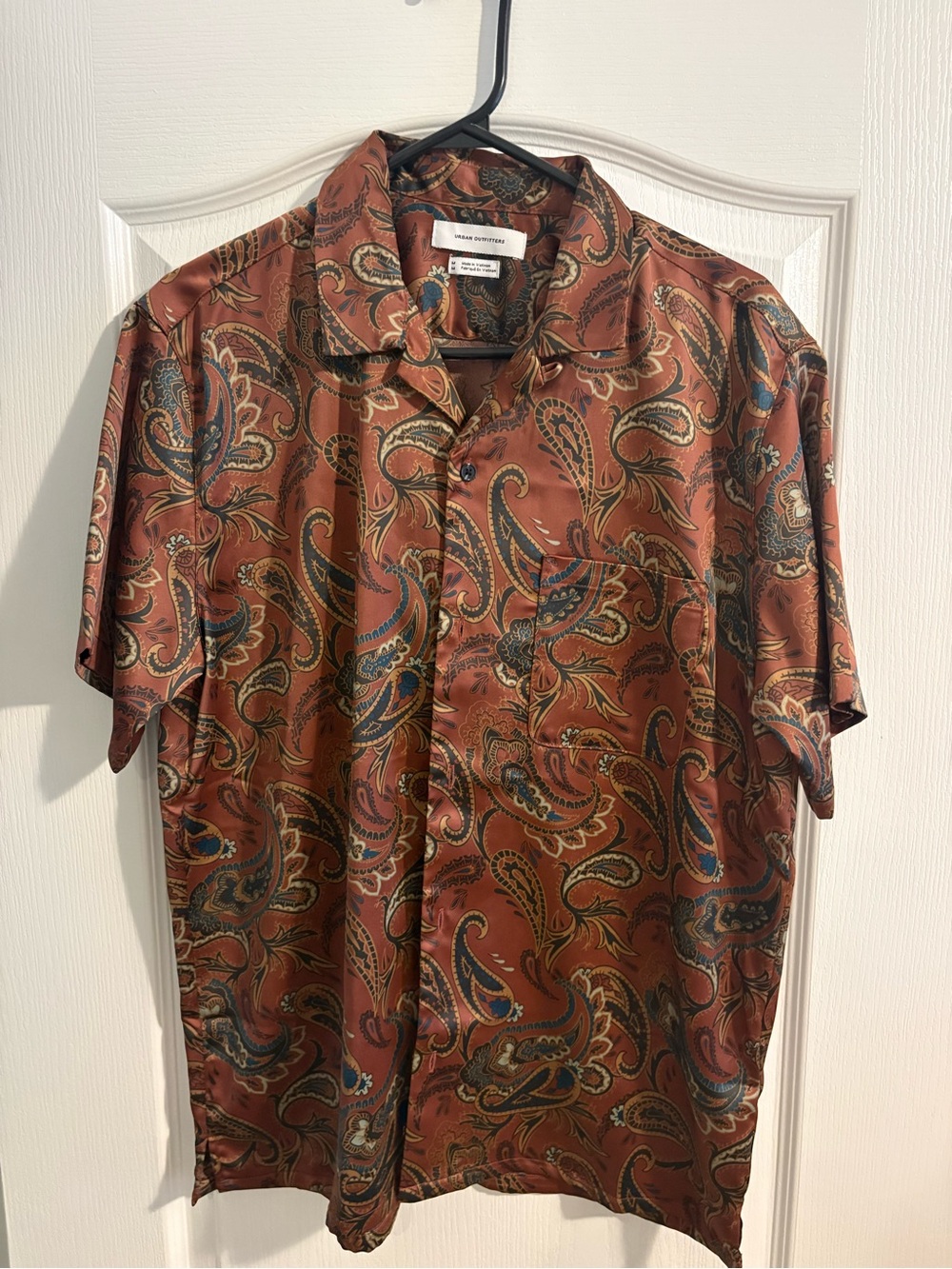 Urban Outfitters Rust Paisley Short-Sleeve Camp Shirt